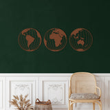 Carte du Monde en Métal <br/> Trois Globes