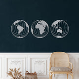 Carte du Monde en Métal <br/> Trois Globes