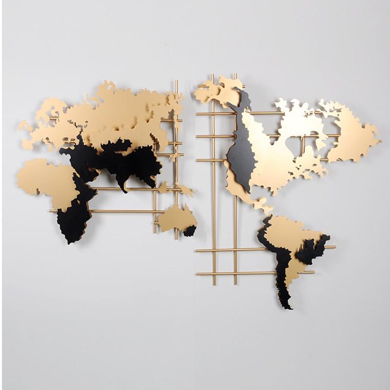 Décoration murale métal carte du monde bronze
