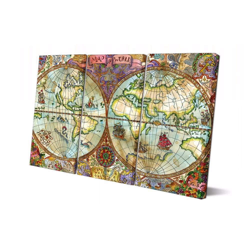 Tableau carte du monde, tableau mappemonde, cadre carte du monde, tableau  sur toile carte du monde, tableau planisphère, tableau toile avec  mappemonde, triptyque mappemonde, tableau mappemonde vintage