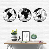 Carte du Monde en Métal <br/> Trois Globes