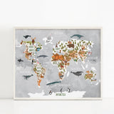Tableau Carte du Monde <br/> Forêts et Animaux
