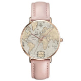 Montre Cadran Carte du Monde Rose