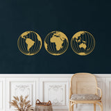 Carte du Monde en Métal <br/> Trois Globes