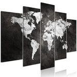 Tableau carte du Monde noir et blanc