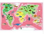 Tableau Carte du Monde Animaux Rose