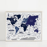 Carte du Monde Bleu Marine